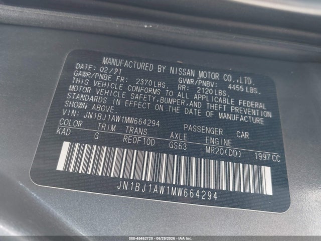 2021 Nissan Rogue Sport S Awd Xtronic Cvt მანქანა იყიდება აუქციონზე, vin: JN1BJ1AW1MW664294, აუქციონის ნომერი: 45462720