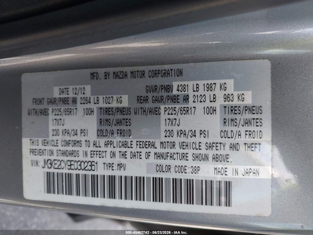 Aukcja sprzedaży 2014 Mazda Cx-5 Touring, vin: JM3KE2CY9E0302361, numer aukcji: 45462742