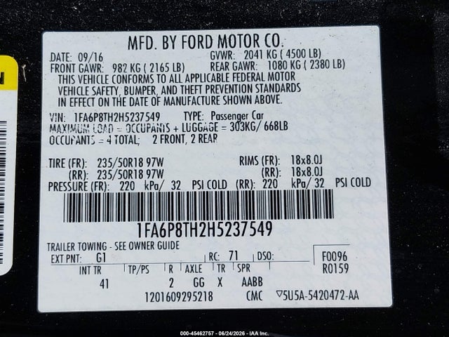 Ford Mustang Ecoboost 2017 1FA6P8TH2H5237549 Image 9