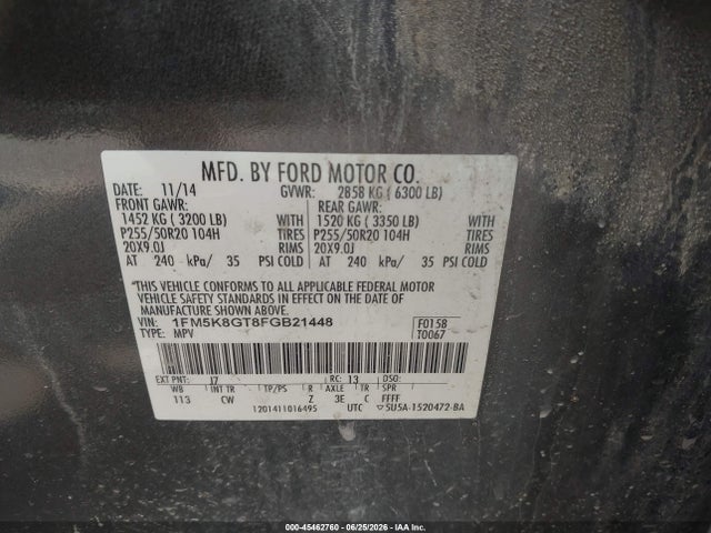 Продажа на аукционе авто 2015 Ford Explorer Sport, vin: 1FM5K8GT8FGB21448, номер лота: 45462760