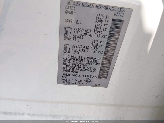 Продаж на аукціоні авто 2013 Infiniti Jx35, vin: 5N1AL0MN5DC316575, номер лоту: 45462763