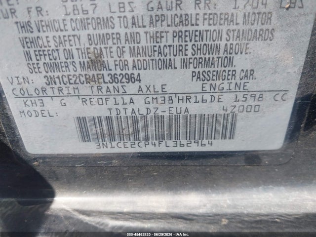 Продажа на аукционе авто 2015 Nissan Versa Note S (sr)/s Plus/sl/sr/sv, vin: 3N1CE2CP4FL362964, номер лота: 45462820