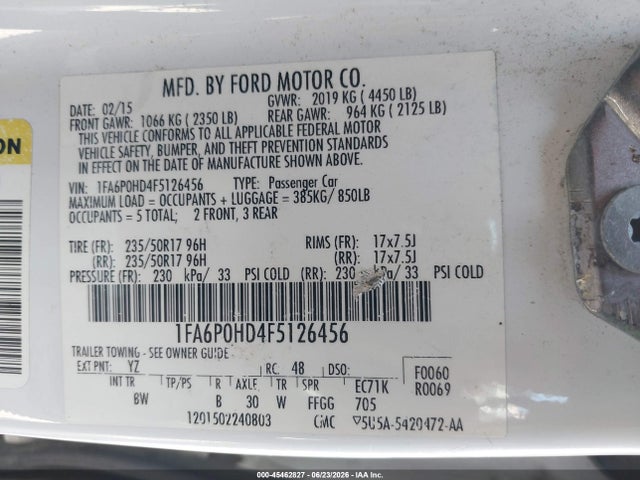 Продажа на аукционе авто 2015 Ford Fusion Se, vin: 1FA6P0HD4F5126456, номер лота: 45462827
