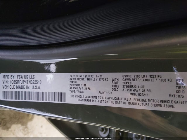 1C6SRFJP4TN322510 RAM 1500 Laramie 4x4 5&#039;7 Box