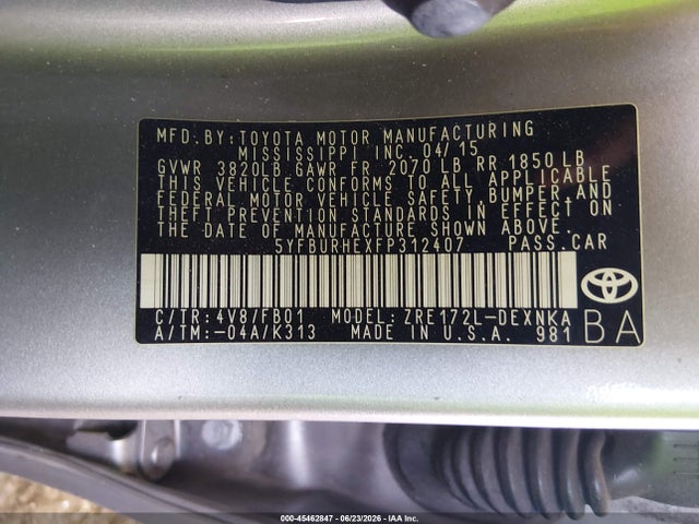 Toyota COROLLA LE 2015 5YFBURHEXFP312407 Image 9