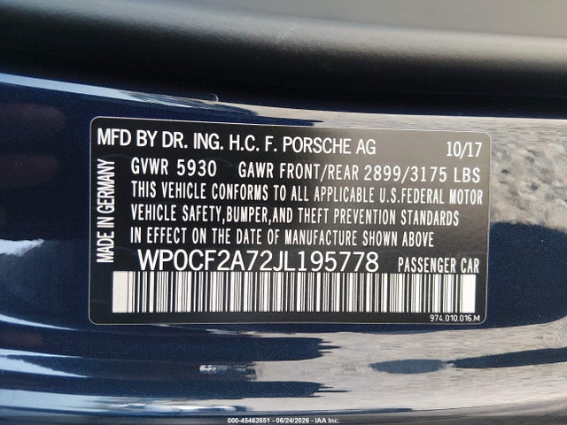 WP0CF2A72JL195778 Porsche Panamera Sport Turismo Turbo
