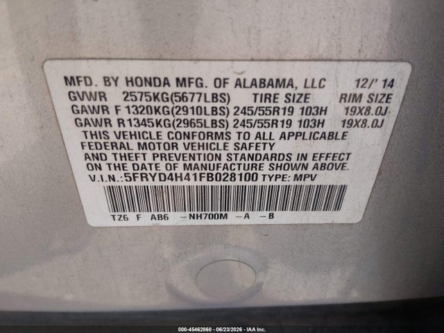 Aukcja sprzedaży 2015 Acura Mdx Technology Package, vin: 5FRYD4H41FB028100, numer aukcji: 45462860