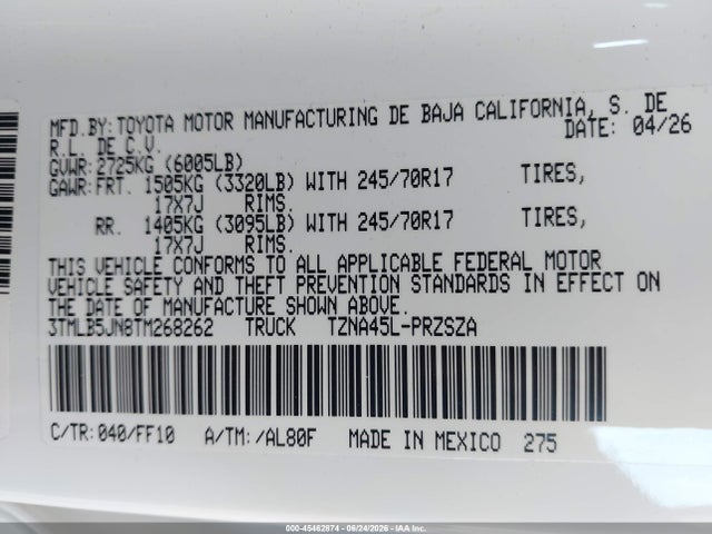 Toyota Tacoma Sr5 2026 3TMLB5JN8TM268262 Image 9