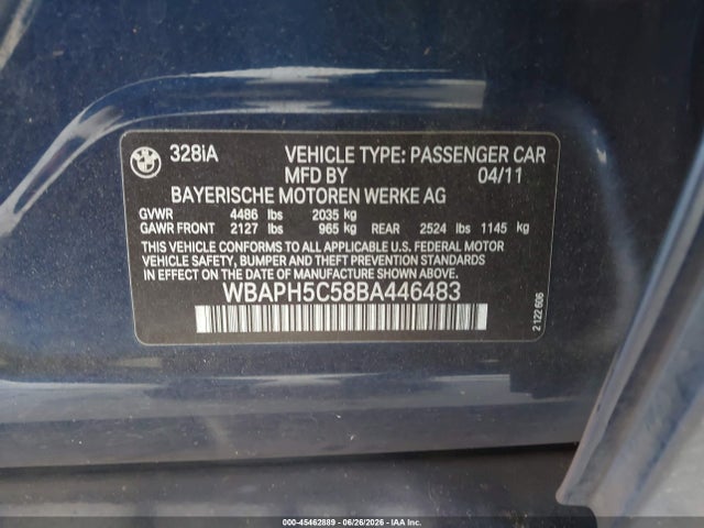 Aukcja sprzedaży 2011 Bmw 328i, vin: WBAPH5C58BA446483, numer aukcji: 45462889