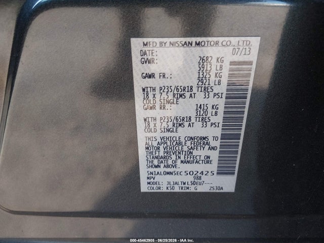 Aukcja sprzedaży 2014 Infiniti Qx60, vin: 5N1AL0MN5EC502425, numer aukcji: 45462905