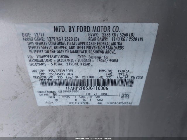 1FAHP2F85JG110306 Ford Taurus Limited