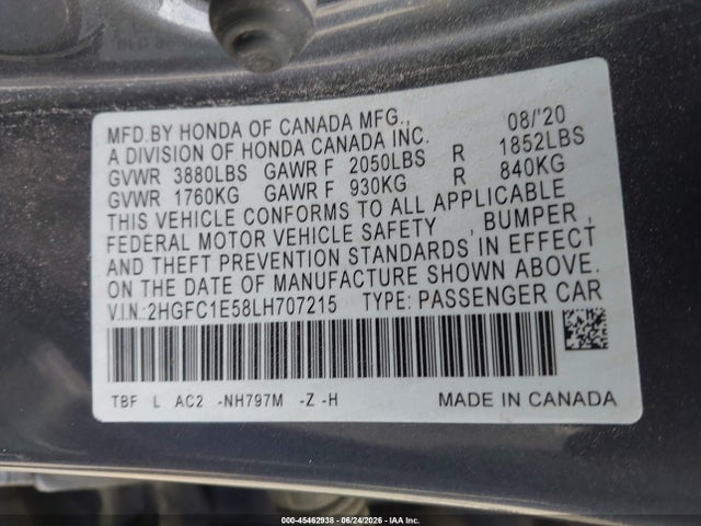 2HGFC1E58LH707215 Honda CIVIC SI SEDAN