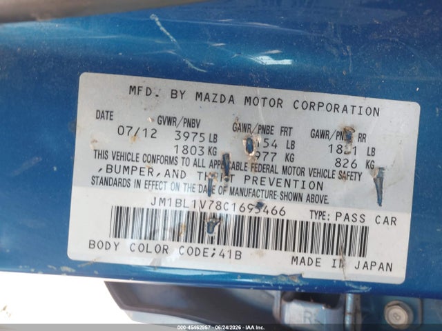 45462957 :رقم المزاد ، JM1BL1V78C1695466 vin ، 2012 Mazda Mazda3 I Touring مزاد بيع