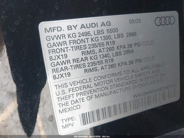 Aukcja sprzedaży 2025 Audi All-new Q5 Premium Plus Tfsi Quattro S Tronic, vin: WA12AAGU4S2083132, numer aukcji: 45462980