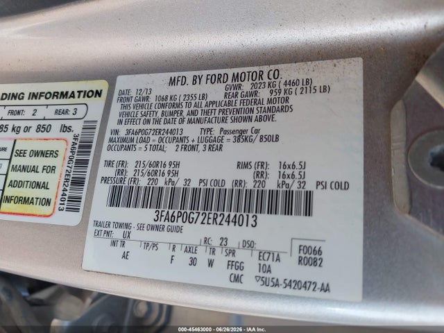 3FA6P0G72ER244013 Ford FUSION S