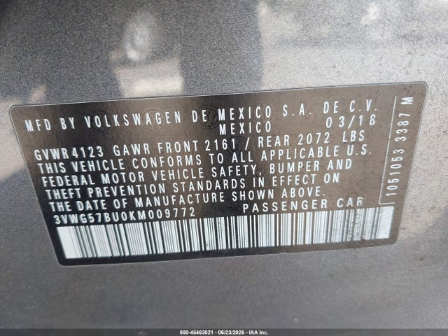 3VWG57BU0KM009772 Volkswagen Jetta 1.4t Sel Premium