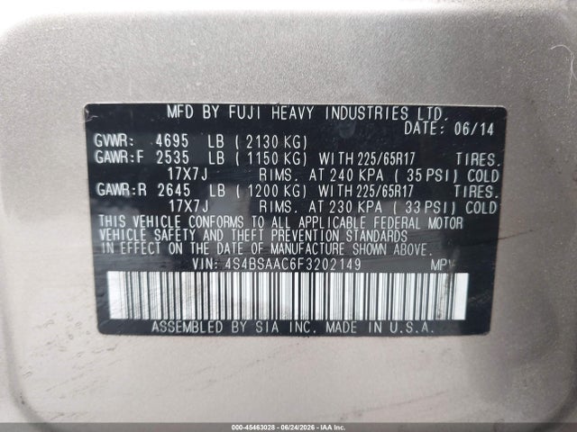 Продаж на аукціоні авто 2015 Subaru Outback 2.5i, vin: 4S4BSAAC6F3202149, номер лоту: 45463028