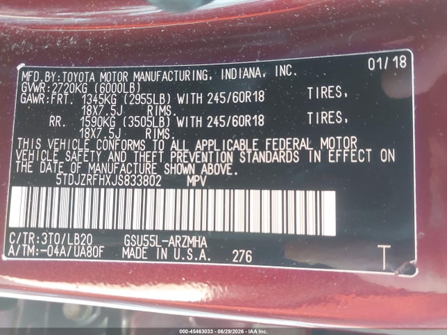 Toyota Highlander Xle 2018 5TDJZRFHXJS833802 Image 9