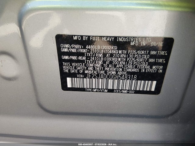 JF2SJADC0GH548318 Subaru Forester 2.5i Premium