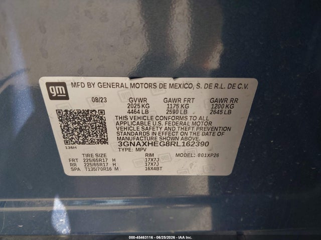 Aukcja sprzedaży 2024 Chevrolet Equinox Fwd Ls, vin: 3GNAXHEG8RL162390, numer aukcji: 45463116