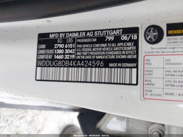 45463120 :رقم المزاد ، WDDUG8DB4KA424596 vin ، 2019 Mercedes-benz S 560 مزاد بيع