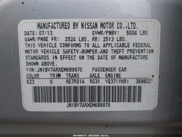 Продаж на аукціоні авто 2014 Infiniti Q50 Sport, vin: JN1BV7ARXEM689970, номер лоту: 45463137