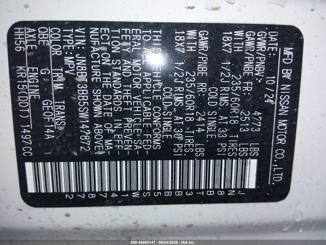 JN8BT3BB5SW147872 Nissan Rogue Sv Intelligent Awd