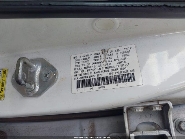 45463152 :رقم المزاد ، JH4CU2F41CC013526 vin ، 2012 Acura Tsx 2.4 مزاد بيع