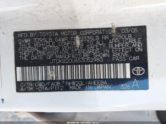Aukcja sprzedaży 2005 Toyota Prius, vin: JTDKB20U653052983, numer aukcji: 45463180