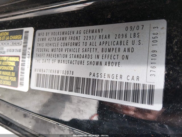Продаж на аукціоні авто 2008 Volkswagen Rabbit S, vin: WVWBA71K98W102078, номер лоту: 45463196