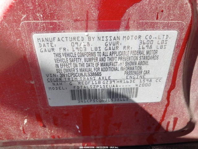 3N1CP5CU6JL538665 Nissan KICKS SV