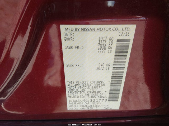 Nissan Altima 2.5 S 2016 1N4AL3AP9GN321773 Image 9