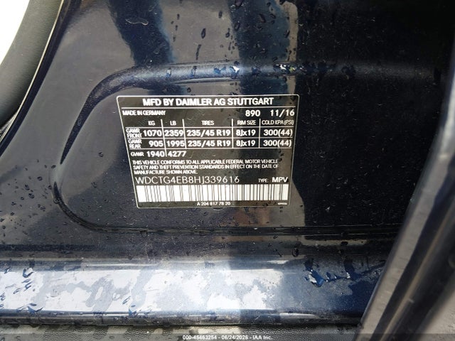 2017 Mercedes-benz Gla 250 მანქანა იყიდება აუქციონზე, vin: WDCTG4EB8HJ339616, აუქციონის ნომერი: 45463254