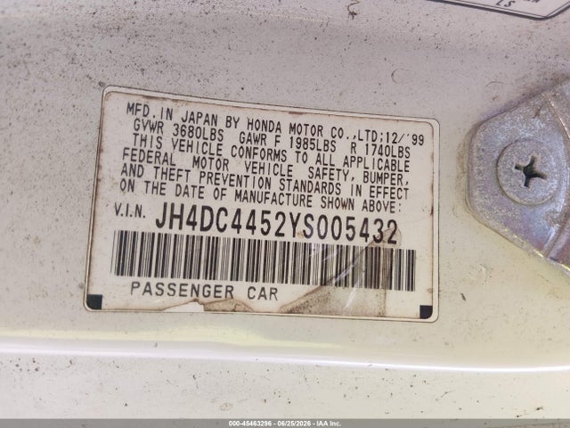 45463296 :رقم المزاد ، JH4DC4452YS005432 vin ، 2000 Acura Integra Ls مزاد بيع