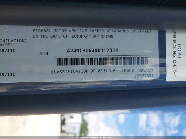 45463335 :رقم المزاد ، 4V4NC9UG4NN312314 vin ، 2022 Volvo Vnl مزاد بيع