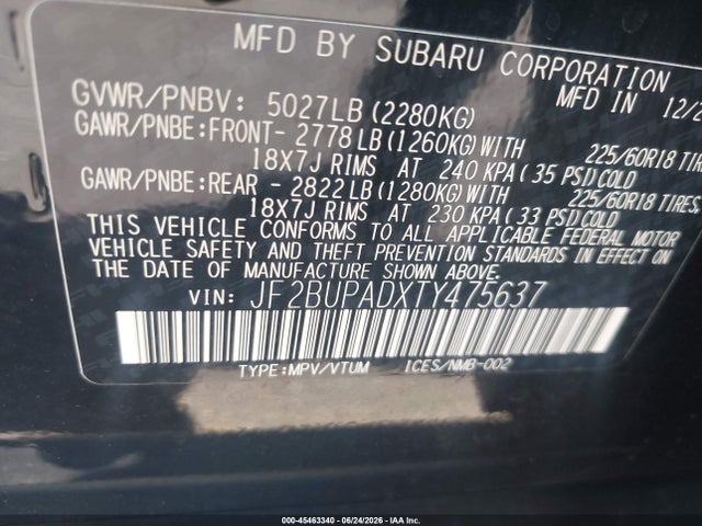 Auction sale of the 2026 Subaru Outback Premium, vin: JF2BUPADXTY475637, lot number: 45463340