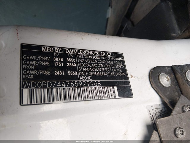 2006 Dodge Sprinter Van 2500 Shc მანქანა იყიდება აუქციონზე, vin: WD0PD744765929968, აუქციონის ნომერი: 45463352