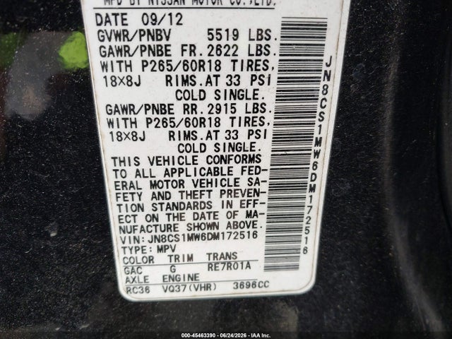 Продажа на аукционе авто 2013 Infiniti Fx37, vin: JN8CS1MW6DM172516, номер лота: 45463390