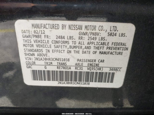 Продажа на аукционе авто 2012 Infiniti Ex35 Journey, vin: JN1AJ0HR3CM451038, номер лота: 45463400