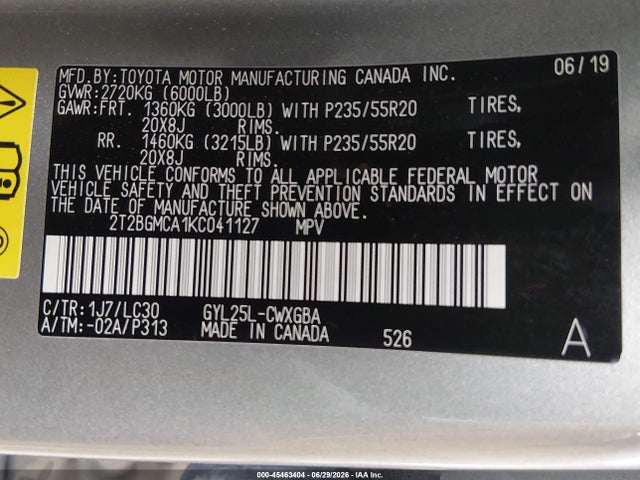 Auction sale of the 2019 Lexus Rx Rx 450h F Sport, vin: 2T2BGMCA1KC041127, lot number: 45463404