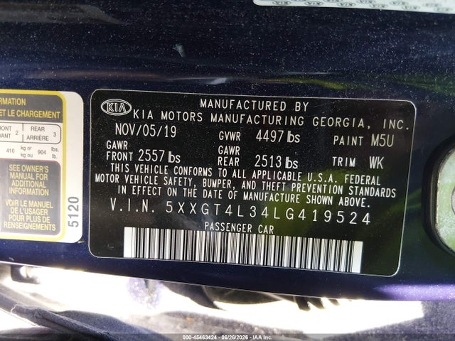 Продаж на аукціоні авто 2020 Kia Optima Lx, vin: 5XXGT4L34LG419524, номер лоту: 45463424