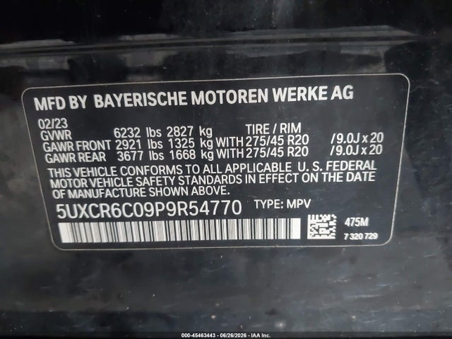 Продажа на аукционе авто 2023 Bmw X5 Xdrive40i, vin: 5UXCR6C09P9R54770, номер лота: 45463443