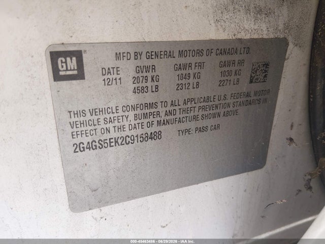 Продаж на аукціоні авто 2012 Buick Regal Premium 1, vin: 2G4GS5EK2C9158488, номер лоту: 45463486