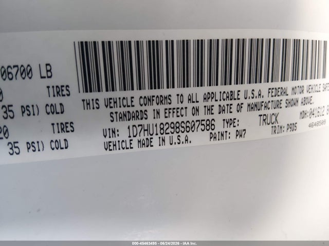 Продажа на аукционе авто 2008 Dodge Ram 1500 Slt, vin: 1D7HU18298S607586, номер лота: 45463495