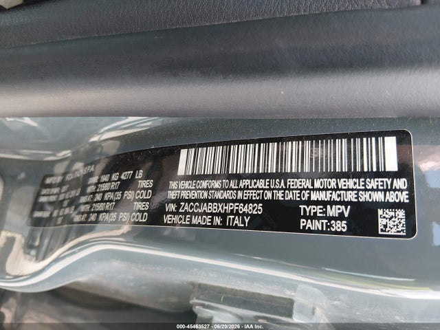 2017 Jeep Renegade Latitude მანქანა იყიდება აუქციონზე, vin: ZACCJABBXHPF64825, აუქციონის ნომერი: 45463527