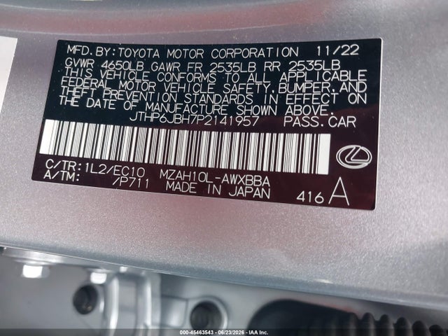 Aukcja sprzedaży 2023 Lexus Ux 250h Premium, vin: JTHP6JBH7P2141957, numer aukcji: 45463543