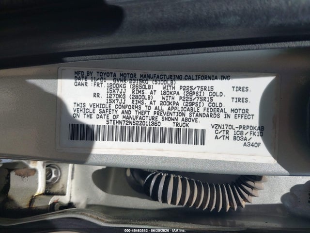 Продажа на аукционе авто 2002 Toyota Tacoma Base V6, vin: 5TEHN72N52Z011360, номер лота: 45463582