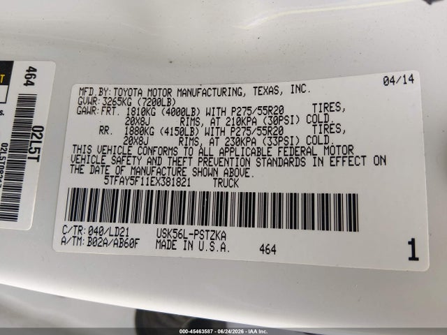 5TFAY5F11EX381821 Toyota Tundra 1794 5.7l V8