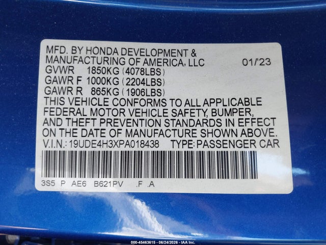 45463615 :رقم المزاد ، 19UDE4H3XPA018438 vin ، 2023 Acura Integra A-spec مزاد بيع