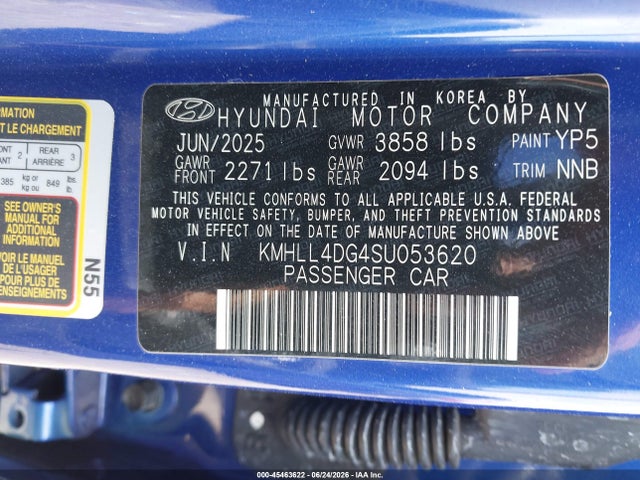 Aukcja sprzedaży 2025 Hyundai Elantra Se, vin: KMHLL4DG4SU053620, numer aukcji: 45463622